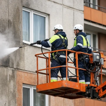 Mytí fasády panelového domu